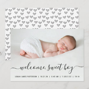 Baby Boy Script Hearts Photo Faire-part de naissan