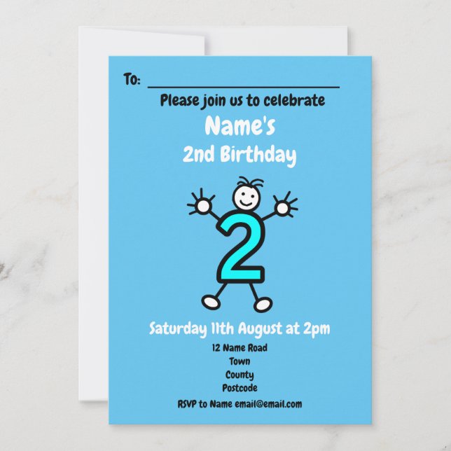 Baby Boy Second Birthday Party Invitation (Front)
