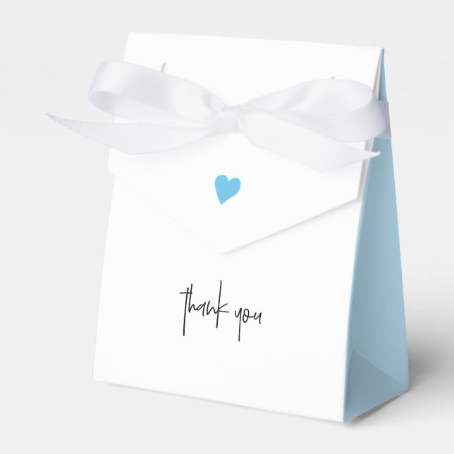 Baby Boy Shower Blue Heart Ribbon Thank You Favor Box (Front Side)