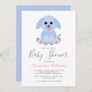 Baby Boy Shower Blue Personalized Puppy Invitation