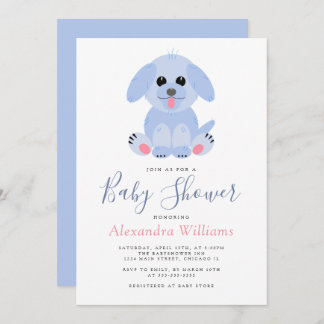 Baby Boy Shower Blue Personalized Puppy Invitation