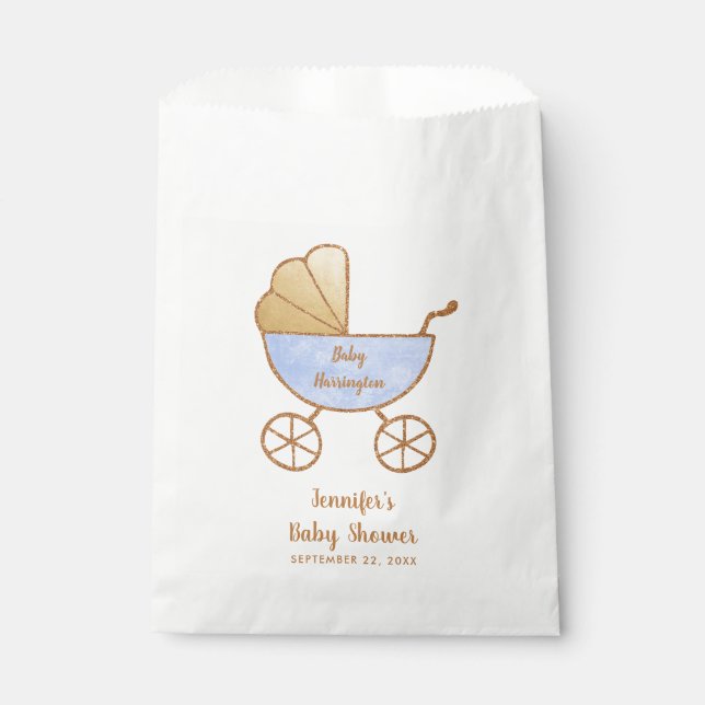Baby Boy Shower Blue Retro Carriage Favour Bag (Front)
