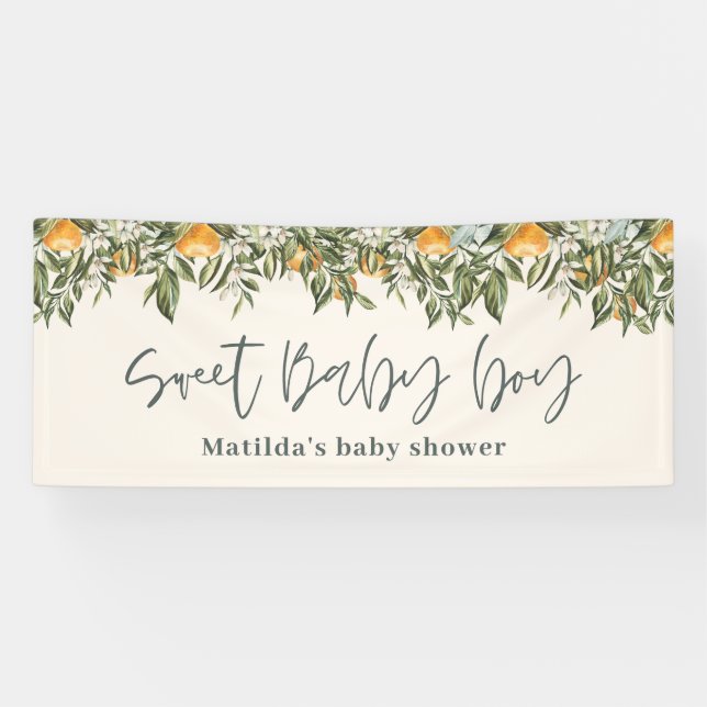 Baby boy shower citrus orange botanical foliage banner (Horizontal)