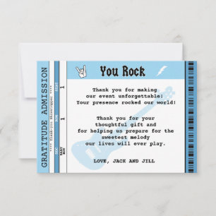 BABY BOY SHOWER CONCERT TICKET THANK YOU CARD