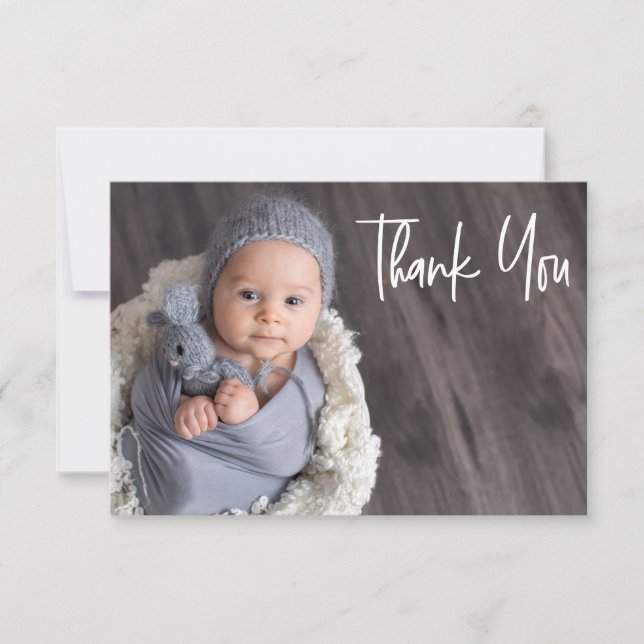  Baby Boy Shower Cute Custom Modern Thank You Card (Front)