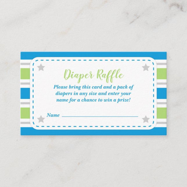 Baby Boy Shower Dinosaur Diaper Raffle Card (Front)