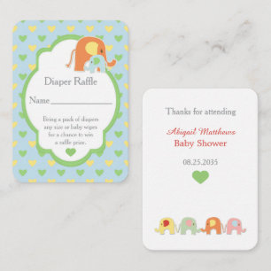  Baby Boy Shower Elephants Diaper Raffle Enclosure Card