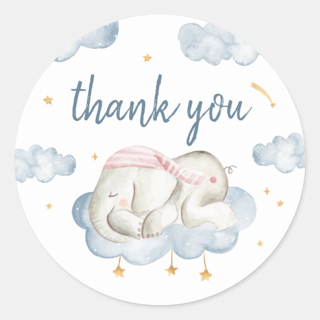 Baby Boy Shower Favour Circle Stickers - Elephant (Front)