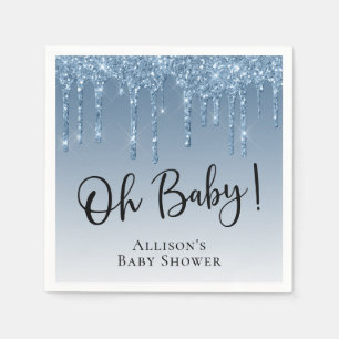 Baby Boy Shower Glitter Blue Personalized Napkin