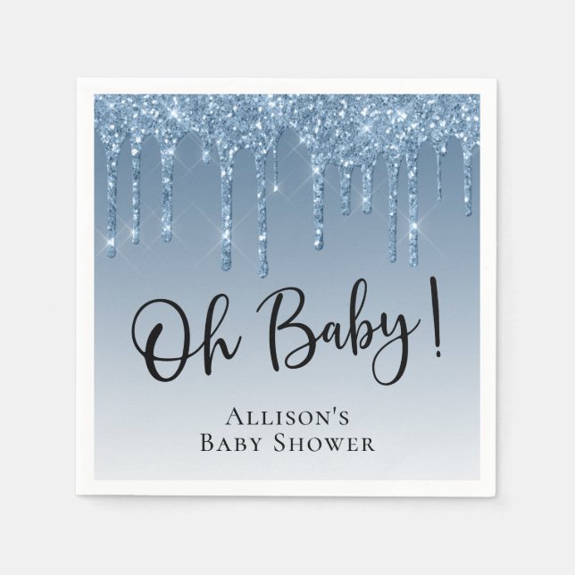 Baby Boy Shower Glitter Blue Personalized Napkin (Front)