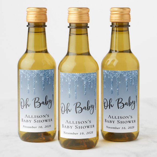 Baby Boy Shower Glitter Blue Personalized Wine Label (Bottles)