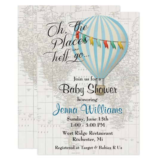 baby boy shower hot air balloon invitation