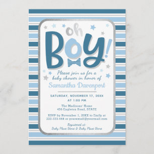 Baby Boy Shower Invitation Blue Stripes
