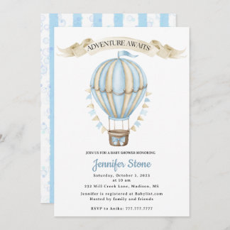 Baby Boy Shower Invitation - Hot Air Balloon