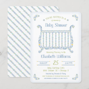 Baby Boy Shower Invitation - Lacy Crib - Blue