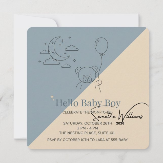  Baby Boy Shower Invitation | Modern Pastel Custom (Front)