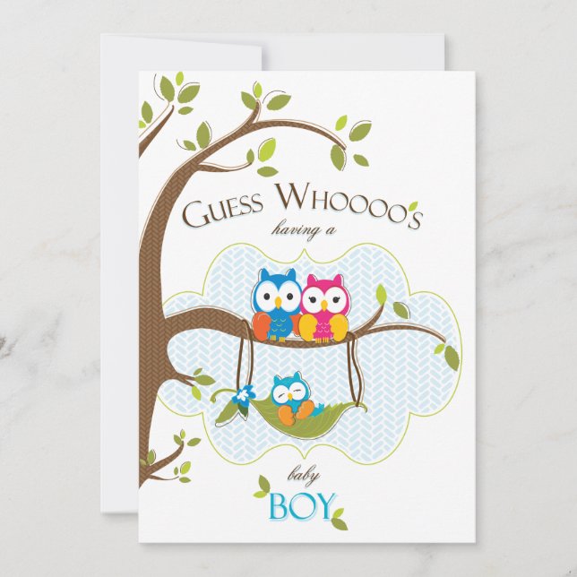 Baby Boy Shower Invitation - Owl Family (Front)