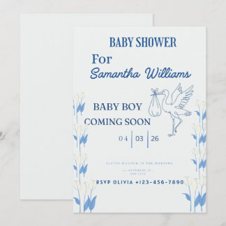 Baby Boy Shower Invitation | Soft Blue Customizabl