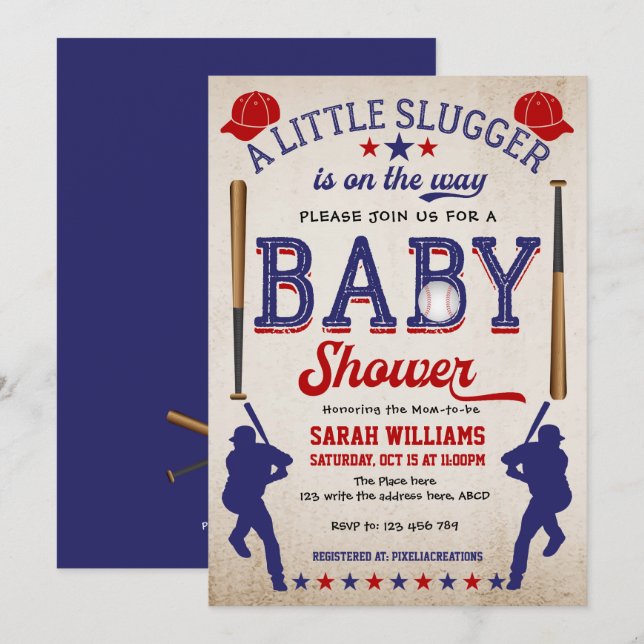 Baby Boy Shower Invitation, Vintage Baseball Invitation (Front/Back)