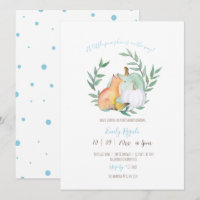 Baby Boy Shower Invitations Blue Watercolor Fox 