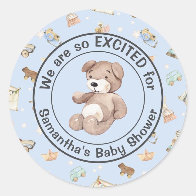 Baby Boy Shower Invite Envelope (20) Classic Round Sticker (Front)