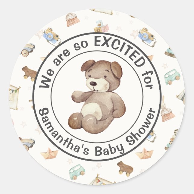 Baby Boy Shower Invite Envelope (20) Classic Round Sticker (Front)
