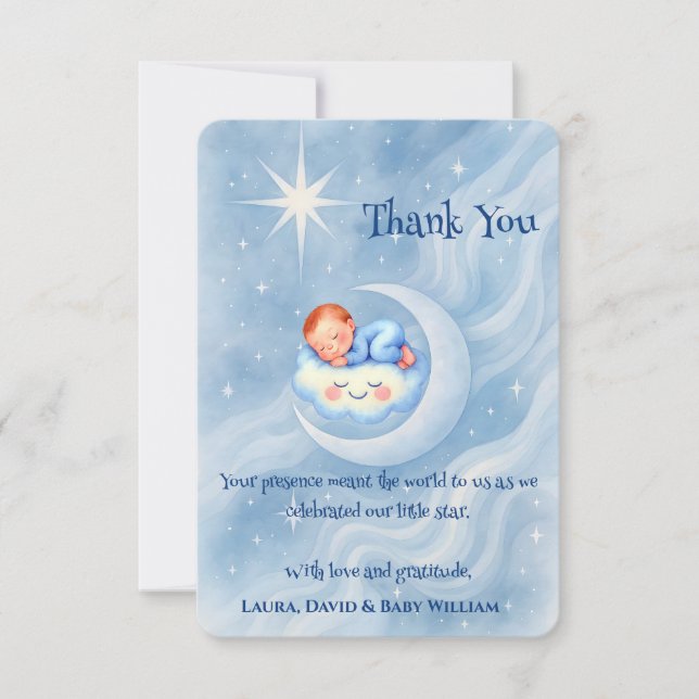 Baby Boy Shower Invite Moonlight Stars Watercolor (Front)