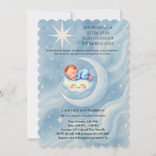 Baby Boy Shower Invite Moonlight Stars Watercolor