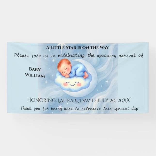 Baby Boy Shower Invite Moonlight Stars Watercolor Banner (Horizontal)