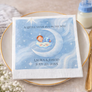 Baby Boy Shower Invite Moonlight Stars Watercolor Napkin