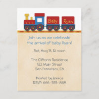 Baby Boy Shower Invite: Yellow, Red & Blue Train