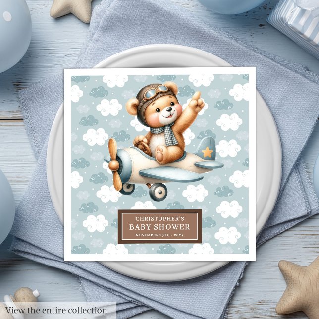 Baby Boy Shower Napkins Teddy Bear Pilot Design (Baby Boy Shower Napkins Teddy Bear Pilot Design)