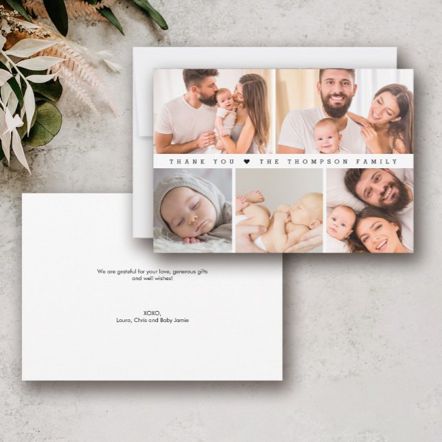 Baby Boy Shower Photo Collage Simple Thank You Card (Baby Boy Thank you baby shower thank you card.)