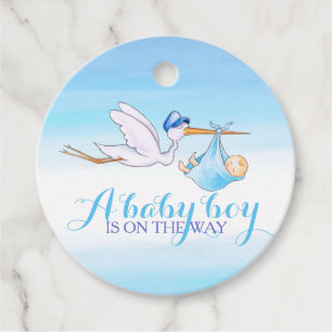 Baby boy shower stork blue watercolor thank you favour tags