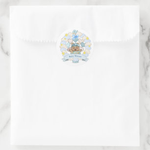 Baby Boy Shower Teddy Bear Classic Round Sticker