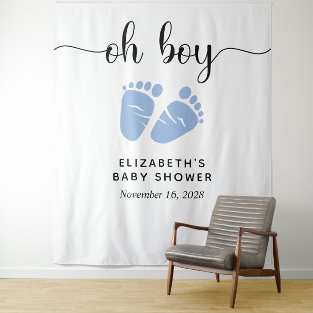 Baby Boy Shower Welcome Sign Photo Booth Backdrop Tapestry (In Situ)