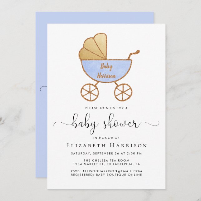 Baby Boy Shower With Virtual Option Blue Invitation (Front/Back)