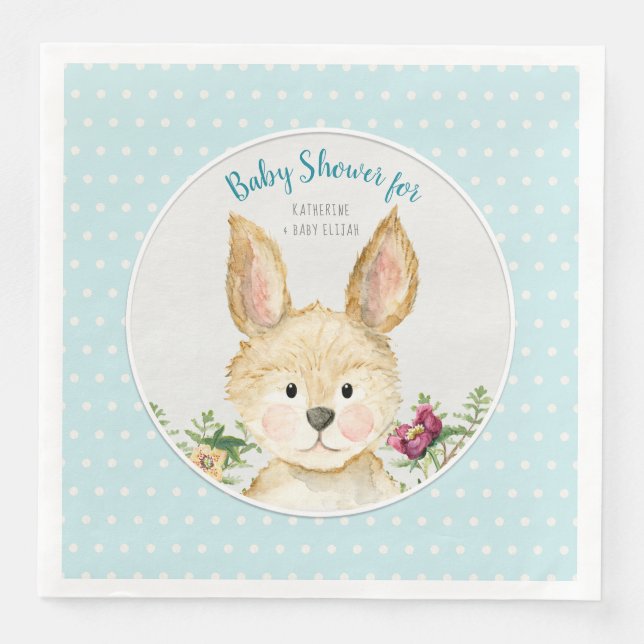 Baby Boy Shower Woodland Animal Ferns Bunny Rabbit Napkin (Front)