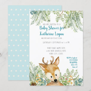 Baby Boy Shower Woodland Forest Deer Forest Ferns Invitation