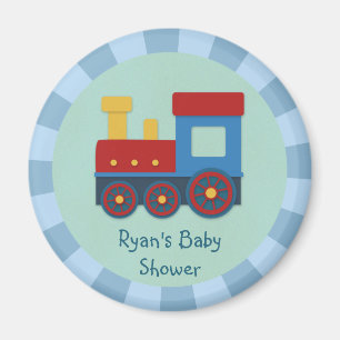 Baby Boy Shower: Yellow, Red & Blue Train Magnet