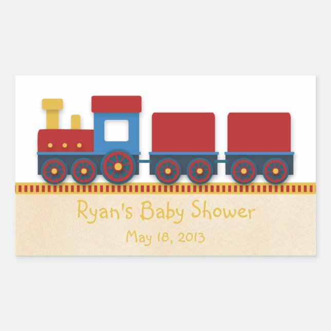 Baby Boy Shower: Yellow, Red & Blue Train Sticker (Front)