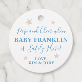 Baby Boy Silver Stars Pop It When She Pops Favour Tags