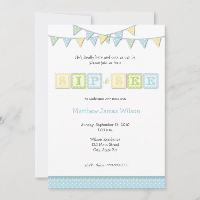 Baby Boy Sip and See Invitation (Front)