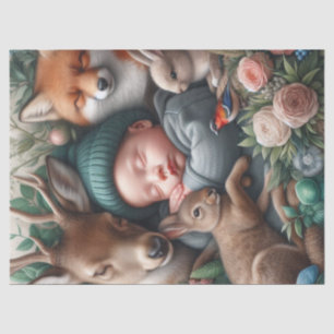 Baby Boy Sleeping with Forest Animals Tissue Paper