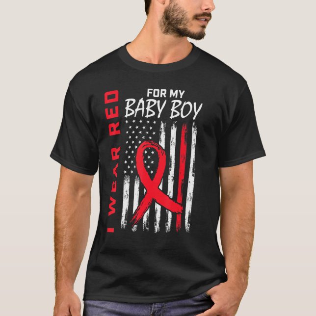 Baby Boy Son Heart Disease Awareness US Flag Match T-Shirt (Front)