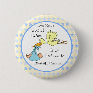 Baby Boy Special Delivery Stork Baby Shower Favour 2 Inch Round Button