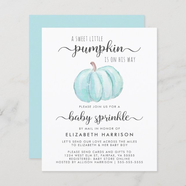 Baby Boy Sprinkle By Mail Blue Pumpkin (Front/Back)