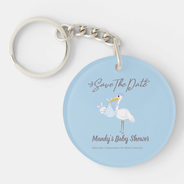 Baby Boy Stork Blue Shower Enregistrer la date (Devant)