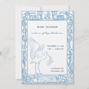 Baby Boy Stork & Owl Border Shower Announcement