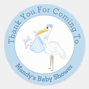 Baby Boy Stork  Rabbit Classic Round Sticker